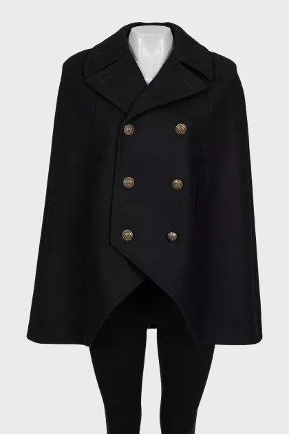 Double-breasted wool cape