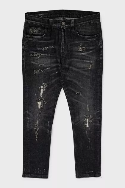 Regular fit jeans with rhinestones