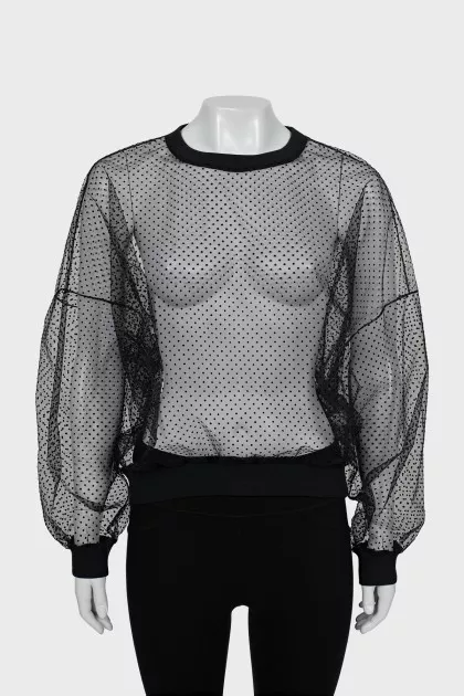 Polka dot mesh blouse