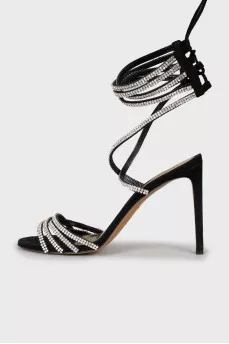 Lace-up sandals decorated with rhinestones