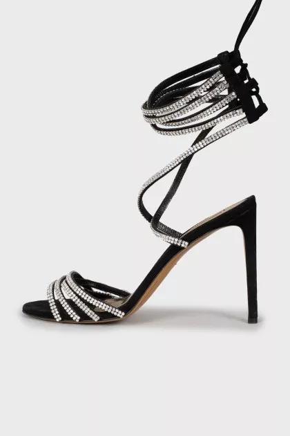 Lace-up sandals decorated with rhinestones