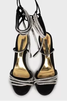 Lace-up sandals decorated with rhinestones