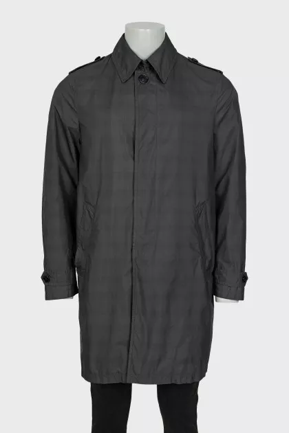 Men's trench coat with checkered print