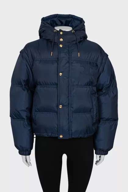 Triomphe down jacket with detachable sleeves