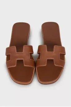Oran brown leather slippers