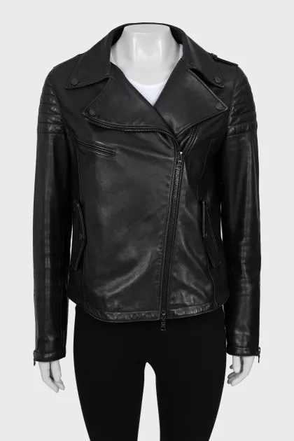 Leather jacket with zipper
