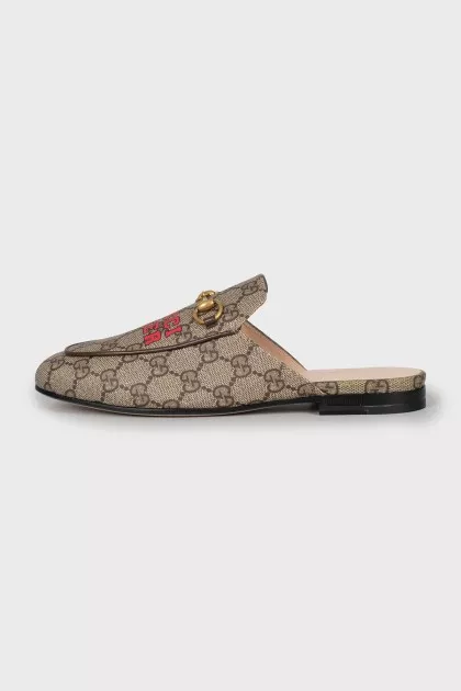 Canvas mules with signature print