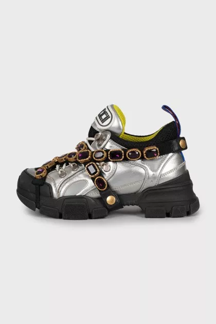 Leather sneakers decorated with crystals