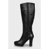 Leather boots decorated with weaving