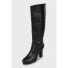 Leather boots decorated with weaving