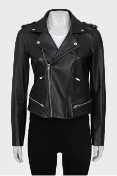 Leather jacket with zip fastening