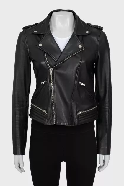 Leather jacket with zip fastening