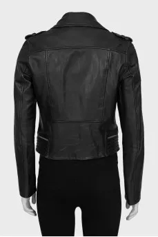 Leather jacket with zip fastening