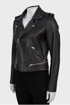 Leather jacket with zip fastening