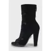 Velour open toe ankle boots