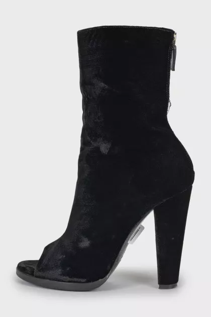 Velour open toe ankle boots