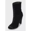 Velour open toe ankle boots