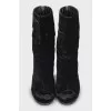 Velour open toe ankle boots