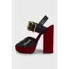 Leather and velvet sandals