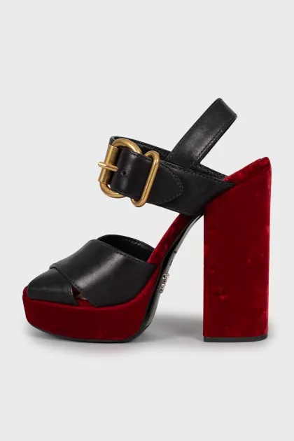 Leather and velvet sandals