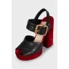 Leather and velvet sandals
