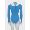 Blue halter neck bodysuit