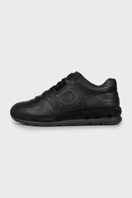 Black leather sneakers