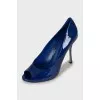 Blue patent leather shoes