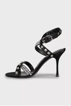 Leather stiletto sandals with crystals