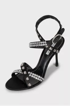 Leather stiletto sandals with crystals