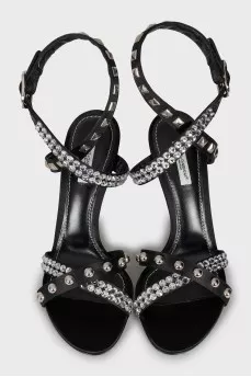 Leather stiletto sandals with crystals
