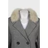 Double-breasted half-coat with removable fur
