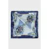 Silk blue scarf with floral print