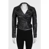 Leather jacket with quilted top