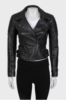 Leather jacket with quilted top
