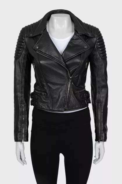Leather jacket with quilted top