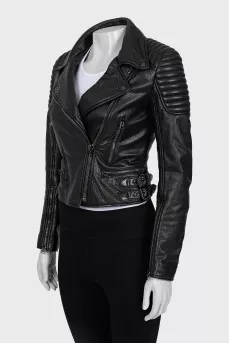 Leather jacket with quilted top