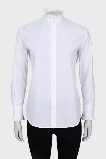 Blouse with ruffles on cuffs and collar