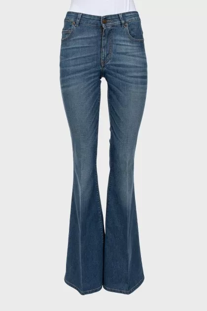 Blue flared mid rise jeans