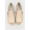 Beige Leather Wedge Pumps