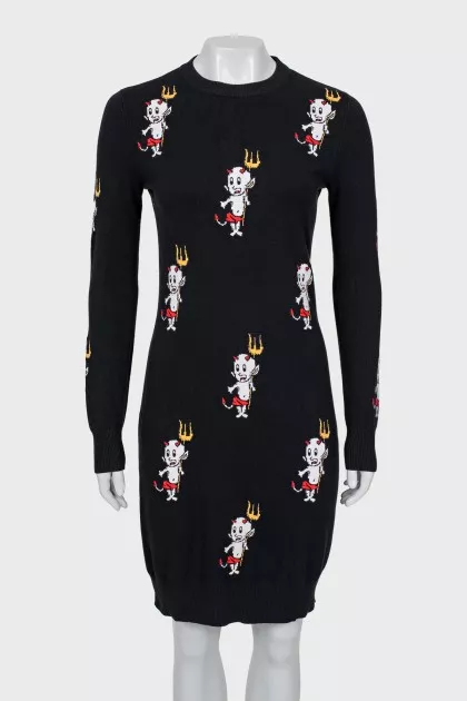 Bodycon dress in black with print