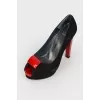 Black Suede Pumps with Red Heel