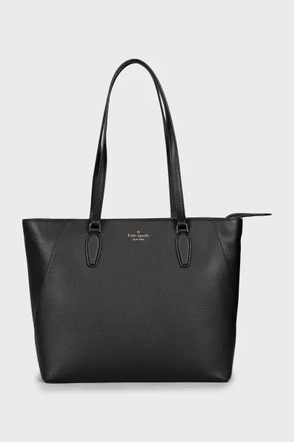 Black tote bag with brand logo