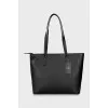 Black tote bag with brand logo