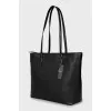 Black tote bag with brand logo