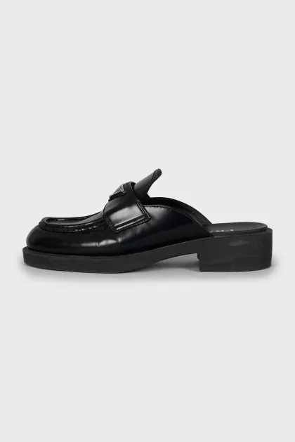 Black leather mules