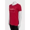 Red T-shirt with branded print