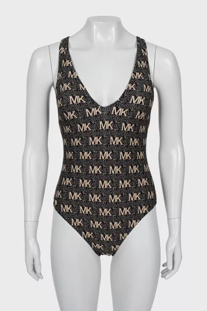 Swimsuit with branded monogram with tag