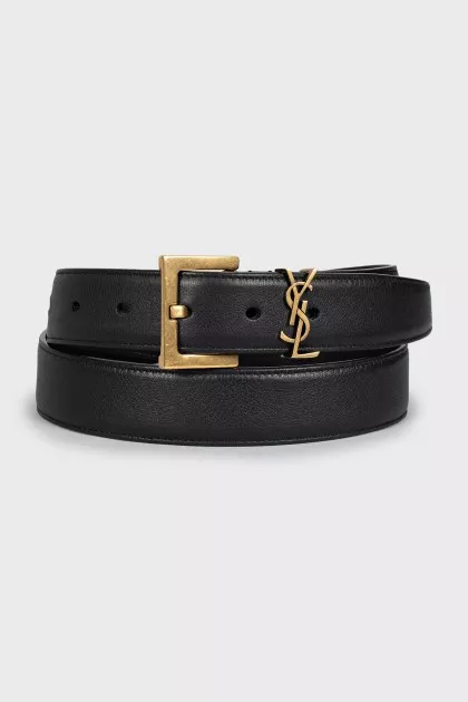 Leather belt with gold logo