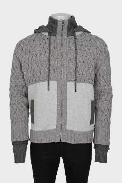 Men's cardigan with knitted elements